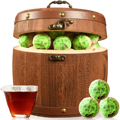 小青柑宫廷普洱陈年熟茶叶柑普礼盒木桶装500g勐海普洱